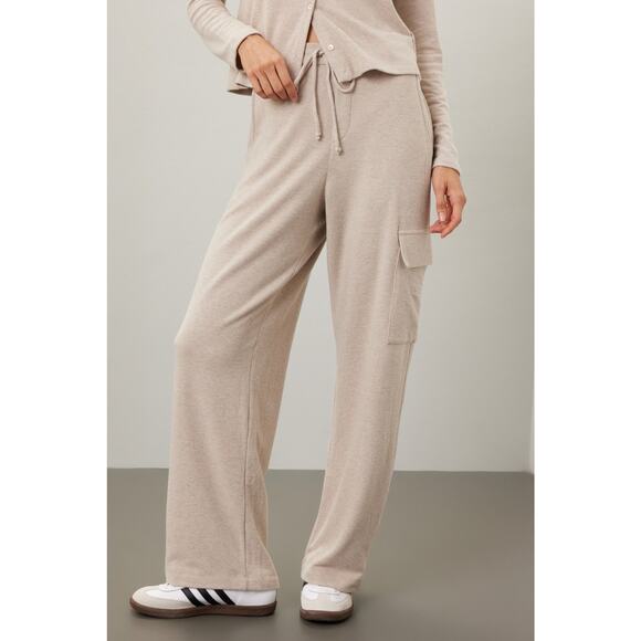 2 pc SET Donni Sz M Beige Sweater Wide Leg Cargo Casual Lounge Pants Cardigan - Picture 2 of 7